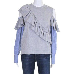 Do+Be Gray Cold Shoulder Ruffle Top Small NWOT